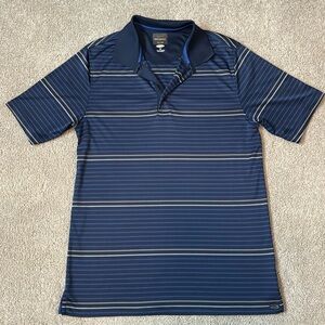 Greg Norman Navy Polo Shirt Striped Men's Medium Tasso Elba Golf Polo Shirt